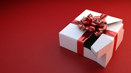 Obraz premium Unwrapped Gift Mockup on Bright Red Photo From Above. AI Generated