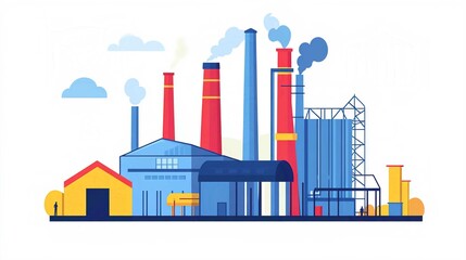 Industrial City Skyline Vector Illustration with Factory Silhouette and Architectural Design