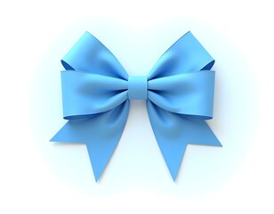 Blue satin ribbons with bow on white background, top view