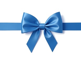 Blue satin ribbons with bow on white background, top view