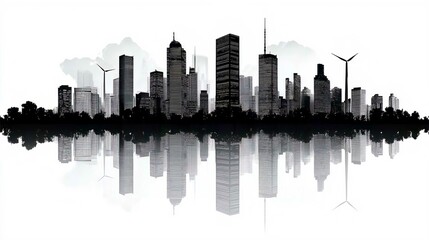 Fototapeta premium New York City Skyline Silhouette Illustration in Vector Art of Urban Architecture and Skyscrapers