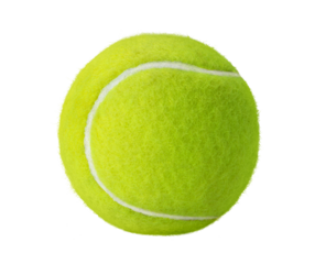 Close-up of a vibrant neon yellow tennis ball isolated on white background
