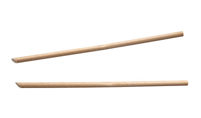 Biodegradable eco friendly brown paper drinking straw isolated on white background