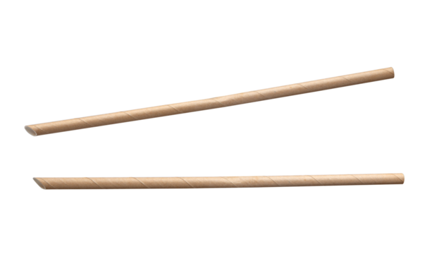 Biodegradable eco friendly brown paper drinking straw isolated on white background