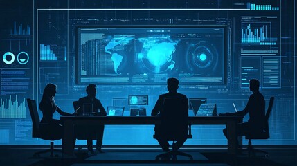 Silhouette of Business People in Conference Meeting at Cafe Table