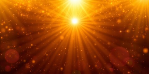 Naklejka premium Golden light rays shining through a dark sky creating a stunning and ethereal scene, magical, radiant