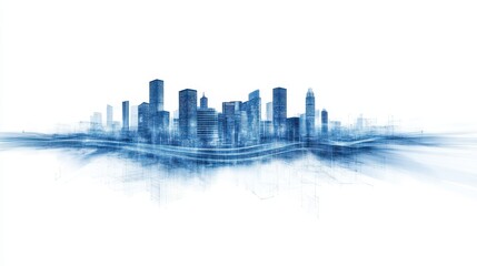 Obraz premium Modern city skyline with abstract blue design.