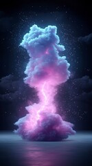 Naklejka premium Glowing Purple Nebula Cloud Lightning Storm Cosmic Background Fantasy Art