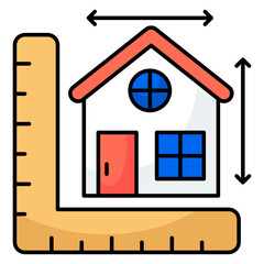 A colored design icon of home measurement