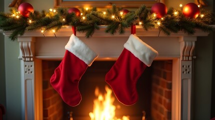 Fireplace Christmas Stocking Beautiful Christmas Eve Celebration with Santa Socks