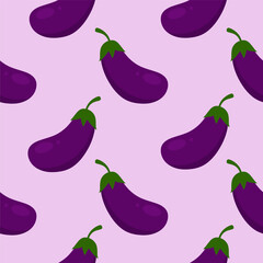 purple eggplants seamless pattern vector illustration. Ripe eggplant on a color background.