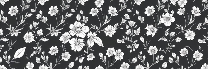 Intricate charcoal floral pattern with seamless design perfect for wallpaper, textiles, and home decor, pattern, botanical, background