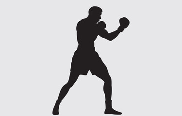 Black silhouette of a boxer on a white background