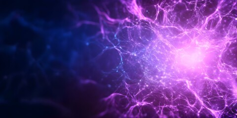 Obraz premium Abstract visualization of interconnected neural networks with vibrant purple and blue colors, suggesting complexity and depth. Concept Neural Network Visualization, Abstract Art, Vibrant Colors