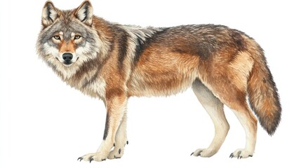 Fototapeta premium A realistic illustration of a wolf standing in a natural pose.