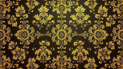 Intricate golden floral wallpaper with seamless design for luxurious interiors, background, pattern, seamless