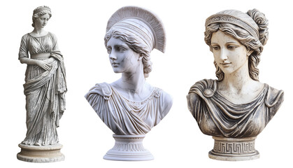 Marble Greek Woman Sculpture Set Isolated on Transparent Background