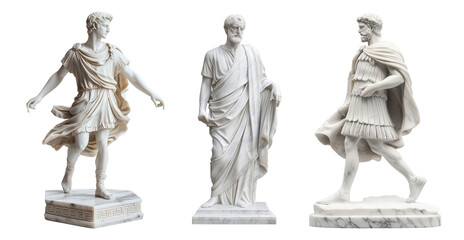 Marble Greek Man Sculpture Set Isolated on Transparent Background