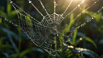 spider web with dew drops
