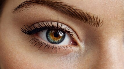Fototapeta premium Close-up of eye with long lashes and detailed iris, eyebrow, vision, macro