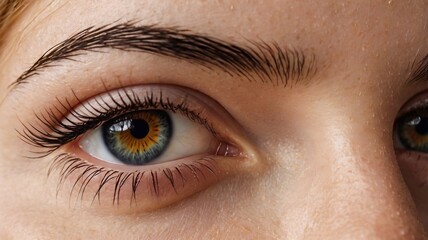 Fototapeta premium Close-up of eye with long lashes and detailed iris, eyebrow, vision, macro