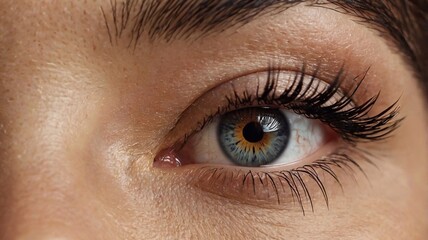 Obraz premium Close-up of eye with long lashes and detailed iris, eyebrow, vision, macro