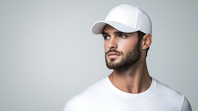 American model with a white baseball hat on, out side, full body, ultra-realistic, photo-realistic, highly detailed, 