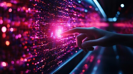 Fototapeta premium A hand interacts with a glowing digital interface, symbolizing technology and innovation.