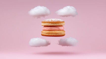 Floating Dessert with Pink Cream and Puff Pastry on Soft Clouds