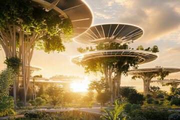 Fototapeta premium Centrale solaire futuriste dans la canopée