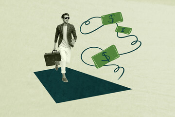 Composite artwork photo collage trend of earnings bank cash trade market project investment career...