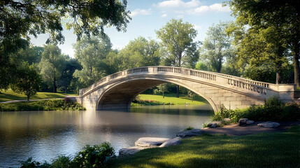 Fototapeta premium Munich Stone Bridge with park and river views, tranquil German retreat