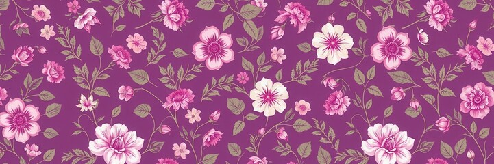 Seamless purple floral wallpaper with delicate blossoms and vines, pattern, design, romantic