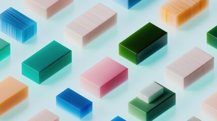 Obraz premium Colorful Soap Bars on Light Background for Clean Lifestyle Aesthetic