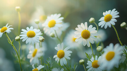 Fototapeta premium Beautiful chamomile flowers blooming in a summer garden