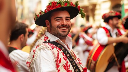 Fototapeta premium Smiling Man in Traditional Festival Costume