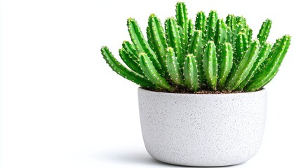 Vibrant Green Cactus Plant in a Speckled White Pot