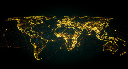 World map with global network connections, digital and technology background