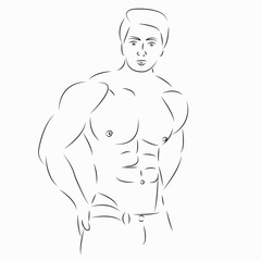 Fototapeta premium One continuous single drawing line art flat doodle fit, male, strong, body, fitness. Isolated image hand draw contour on a white background 