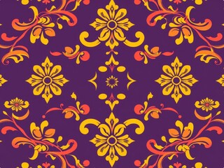 Swirly floral retro wallpaper with vibrant colors and intricate designs, vibrant, retro, background