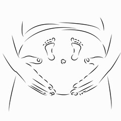 One continuous single drawing line art flat doodle legs of the baby in the mother tummy. Isolated flat illustration hand draw contour on a white background
