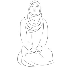 One continuous single drawing line art flat doodle character, islamic, pray, beautiful, female. Isolated image hand draw contour on a white background
