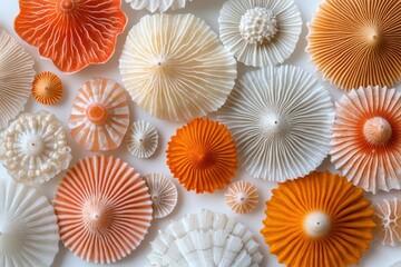 Colorful Fossilized Coral Samples on White Surface