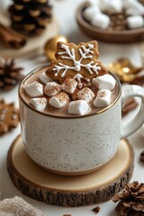 Cozy hot chocolate topped with marshmallows and a gingerbread cookie, perfect for winter gatherings and festive