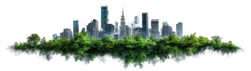 Obraz premium City skyline blending with lush greenery.