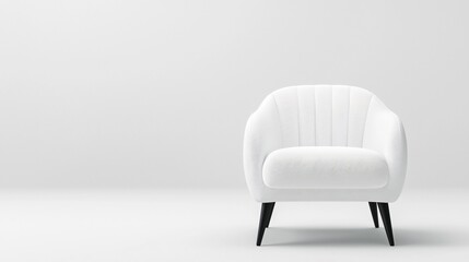 A modern white armchair featuring a plush design with tufted upholstery and elegant wooden legs.