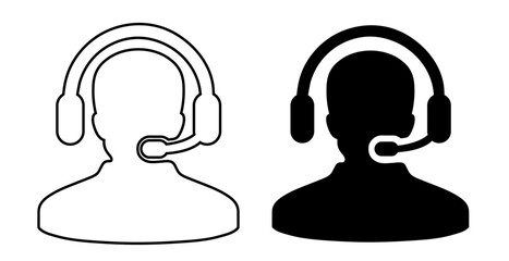 Customer Care Service and Support Icon. Customer support operator with headset icon. Customer service icon. Customer care icon. Avatar wearing headphones with mic.  Call center, consultant