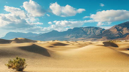 Golden desert landscape in Gran Canaria under a blue sky