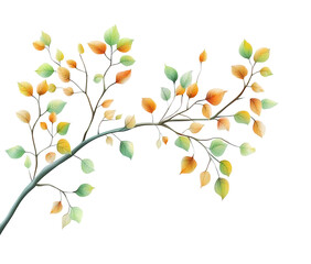 Obraz premium A tree branch with leaves light green and orange colors on isolated transparent background, png
