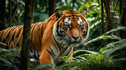 A magnificent tiger captured in a moment of fierce elegance